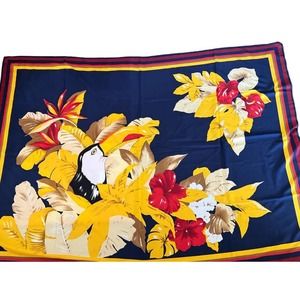 Made in Italy 60”x45 very Large scarf Toucan bird theme Italian Blue Red Yellow